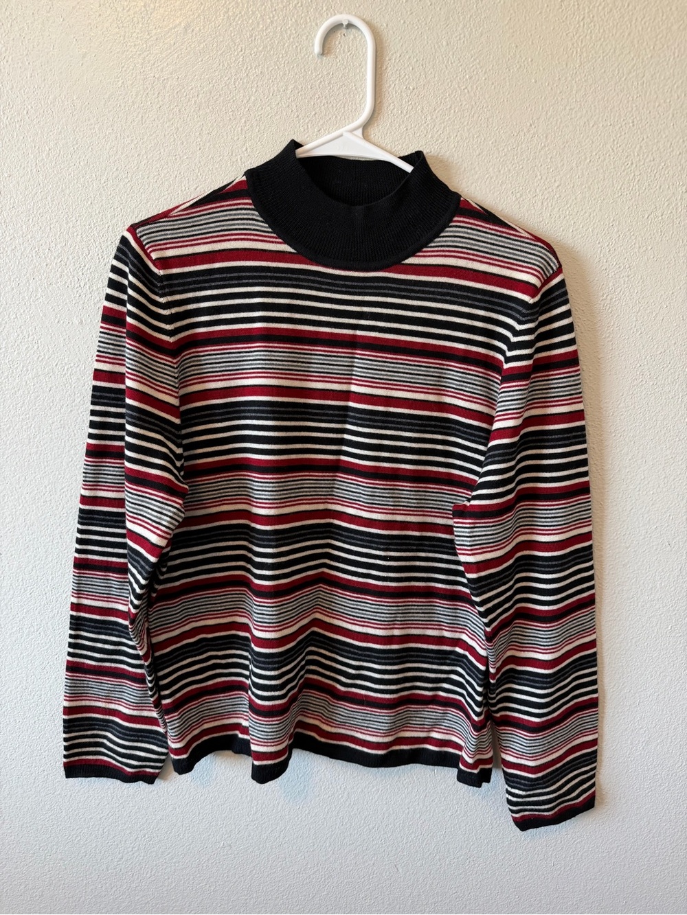 Charter Club Vintage Italian Merino Wool Striped Sweater Mock Neck Cozy 90s Soft